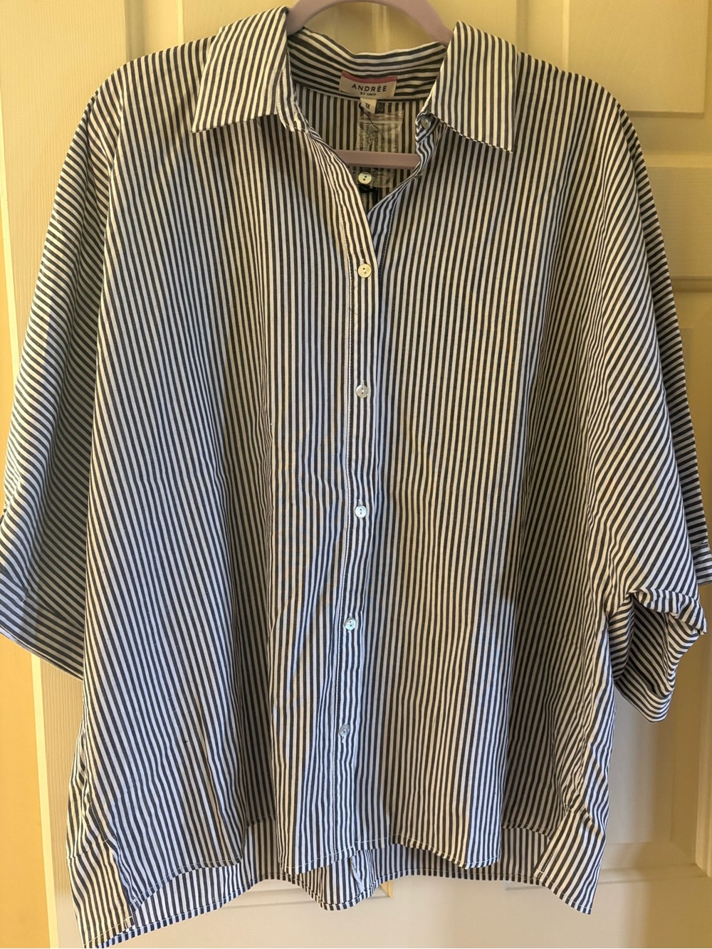 Andree by Unit Size 1x Blue and White Striped Button Down Top, NWT